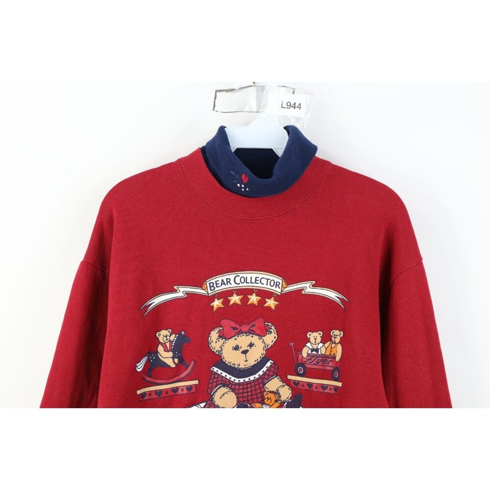 Vintage 90s Streetwear Womens Medium Faded Heart Bear Turtleneck Sweatshirt USA - Picture 2 of 15